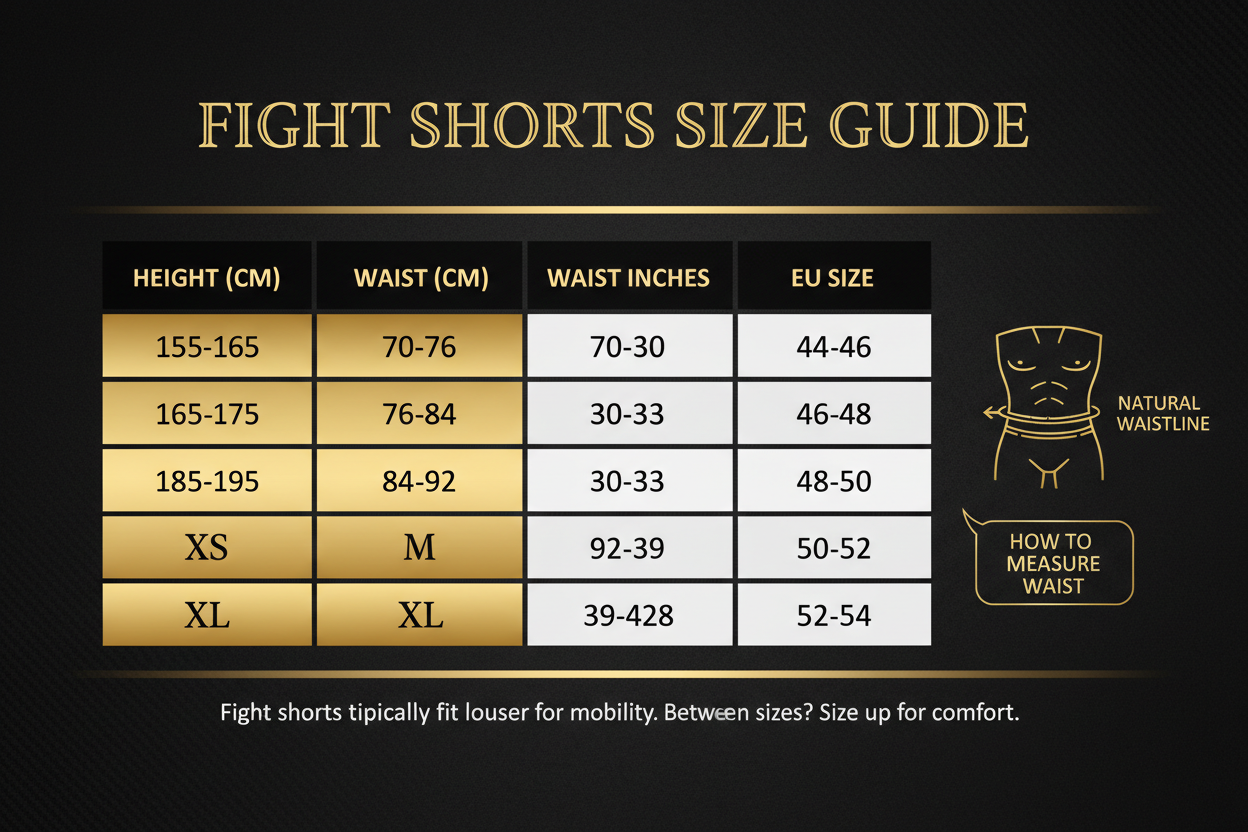 Fight Shorts Size Chart