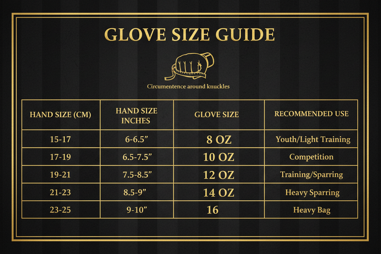 Glove Size Chart with OZ sizes